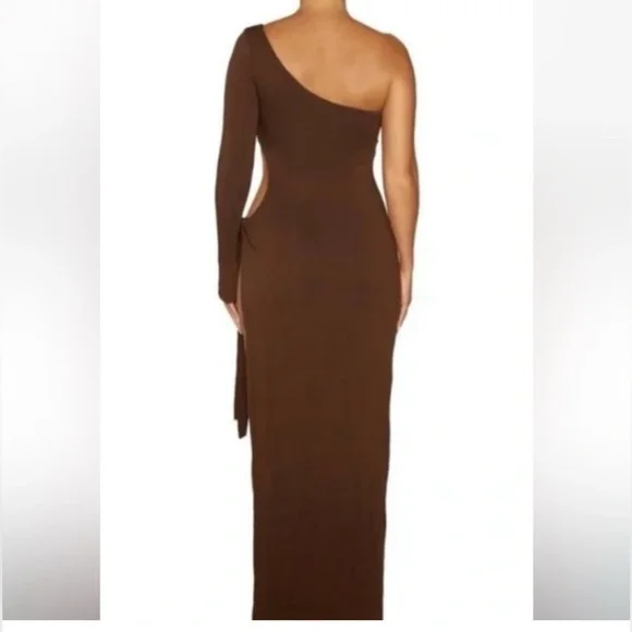 New Naked Wardrobe Women Brown Maxi Dress One Shoulder Size 1X - Picture 4 of 12